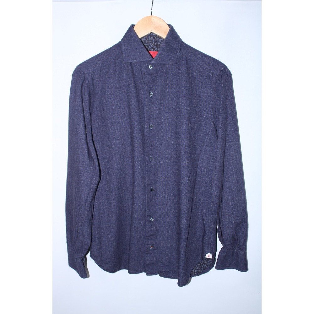Isaia Napoli Men's 15.5 - 39 Navy Blue Long Sleeve Flannel Feeling Dress Shirt